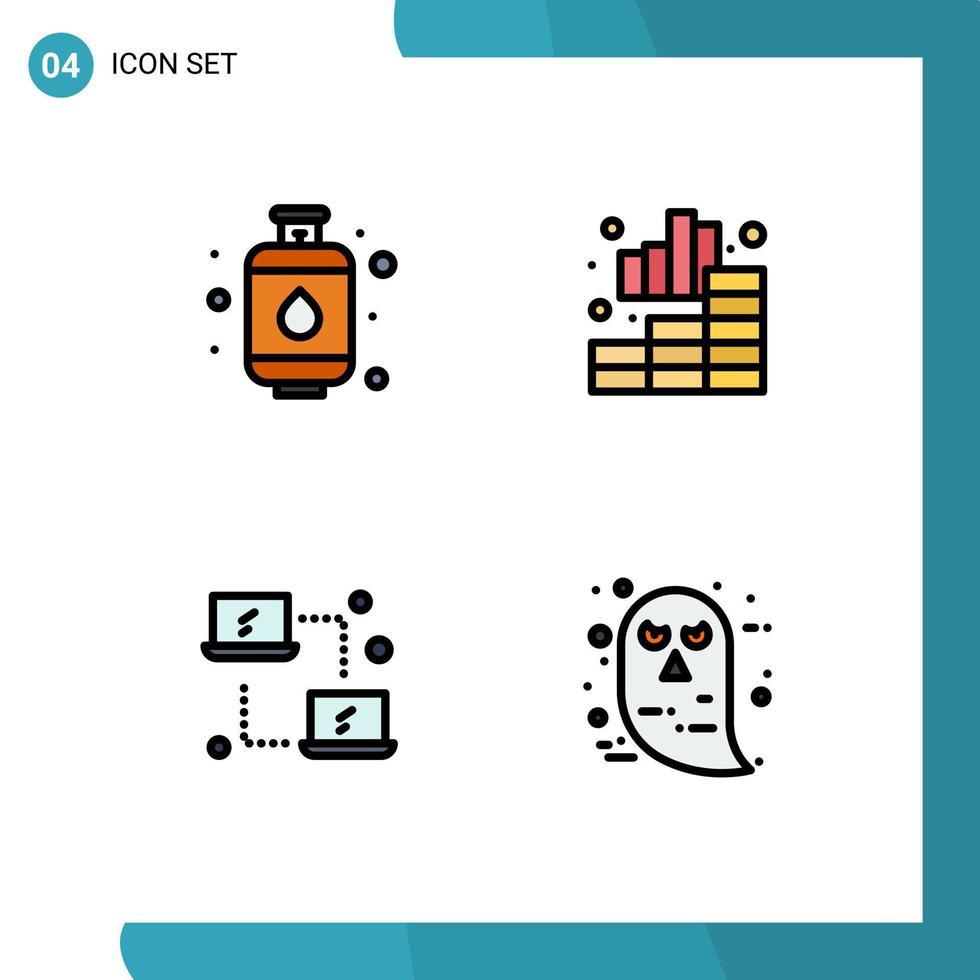 Group of 4 Filledline Flat Colors Signs and Symbols for cylinder networking analytics graph character Editable Vector Design Elements