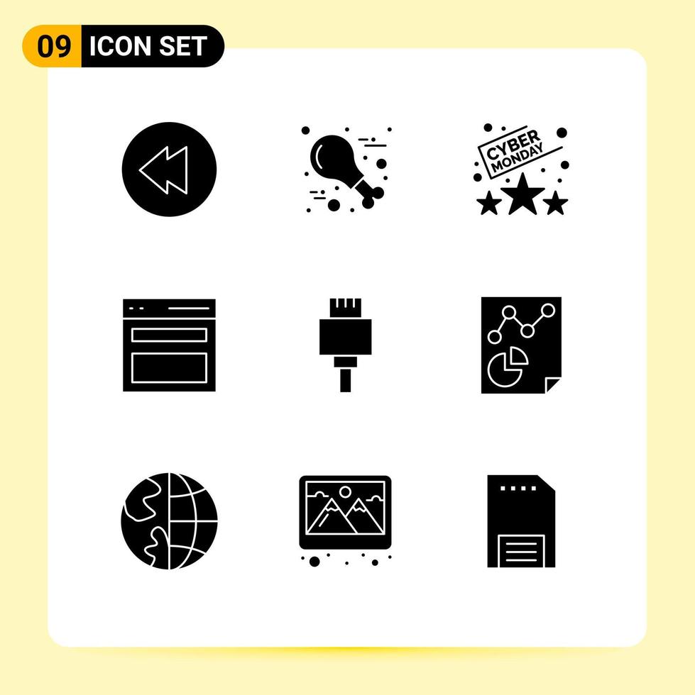 Set of 9 Modern UI Icons Symbols Signs for data devices discount cable menu Editable Vector Design Elements