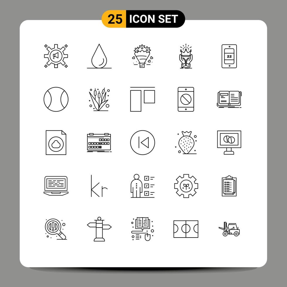 User Interface Pack of 25 Basic Lines of sun royal love market honor Editable Vector Design Elements