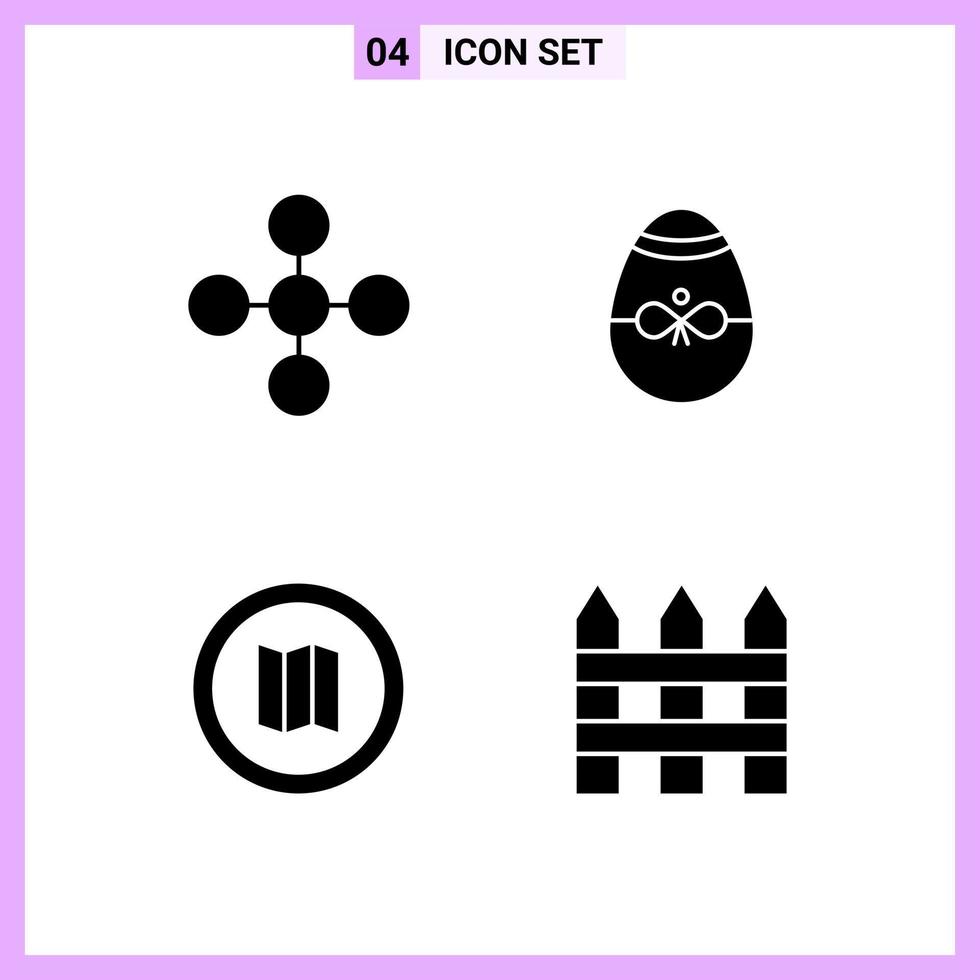 4 iconos en símbolos de glifo de estilo sólido sobre fondo blanco signos vectoriales creativos para web móvil e impresión vector