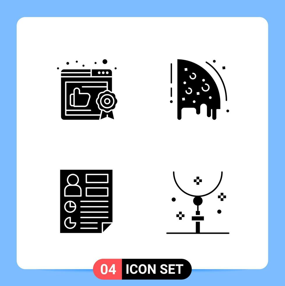 4 Solid Black Icon Pack Glyph Symbols for Mobile Apps isolated on white background 4 Icons Set vector