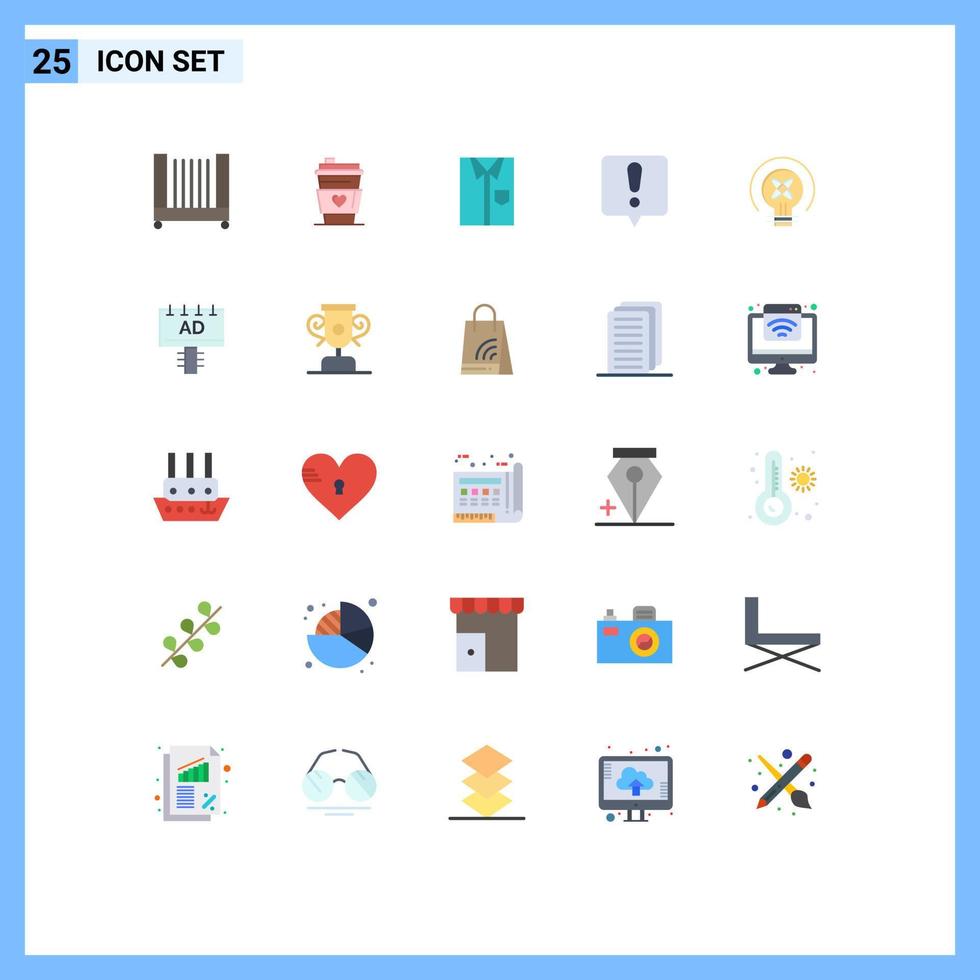 Flat Color Pack of 25 Universal Symbols of bulb error message cloth chat error formal Editable Vector Design Elements