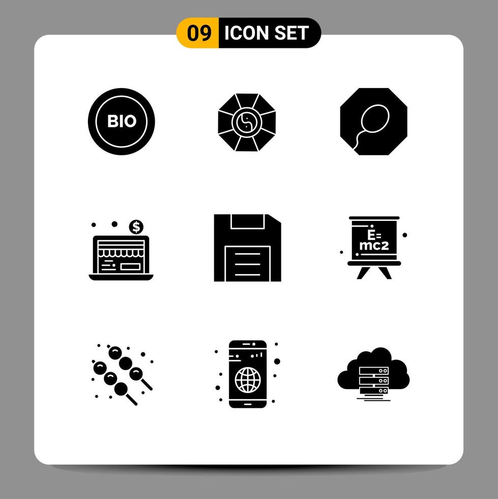 Group of 9 Solid Glyphs Signs and Symbols for floppy devices chinese computers online Editable Vector Design Elements