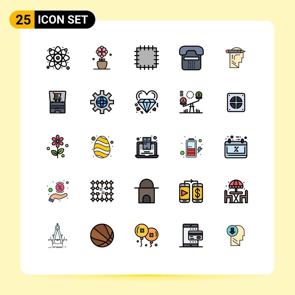 Universal Icon Symbols Group of 25 Modern Filled line Flat Colors of write mind patch head device Editable Vector Design Elements