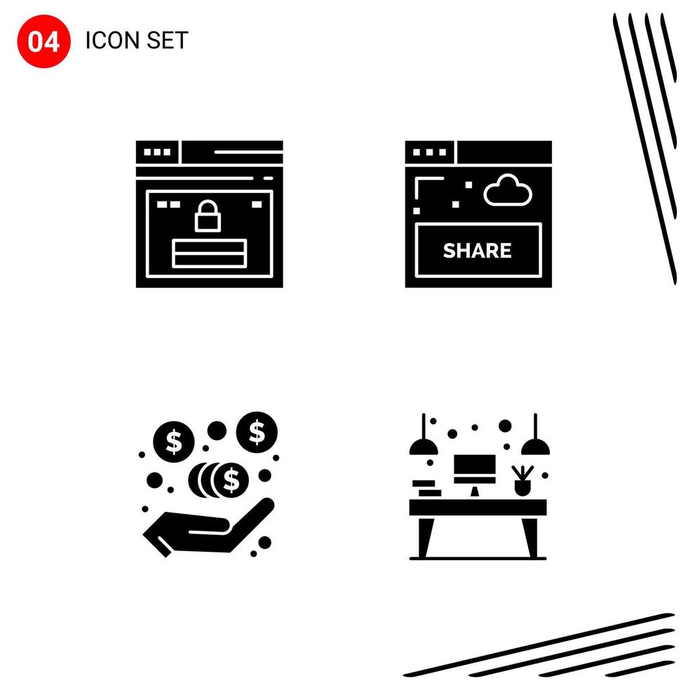 Collection of 4 Vector Icons in solid style Pixle Perfect Glyph Symbols for Web and Mobile Solid Icon Signs on White Background 4 Icons