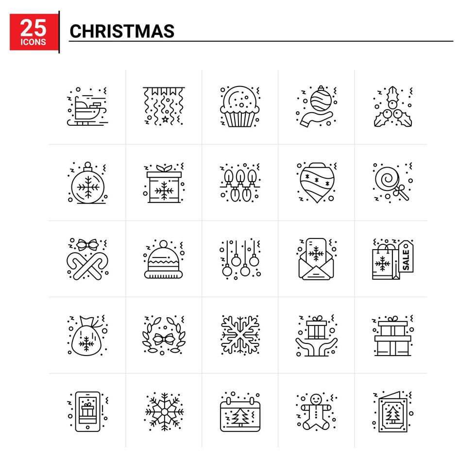 25 conjunto de iconos de navidad fondo vectorial vector