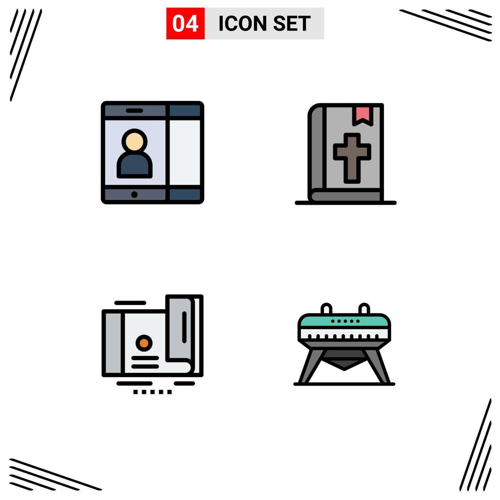 conjunto de 4 iconos de ui modernos símbolos signos para regalo móvil biblia acción de gracias gimnasia elementos de diseño vectorial editables vector