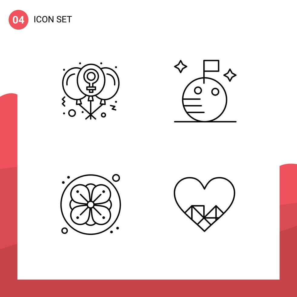 4 colores planos universales de línea de llenado establecidos para aplicaciones web y móviles globo sauna amor luna corazón elementos de diseño vectorial editables vector