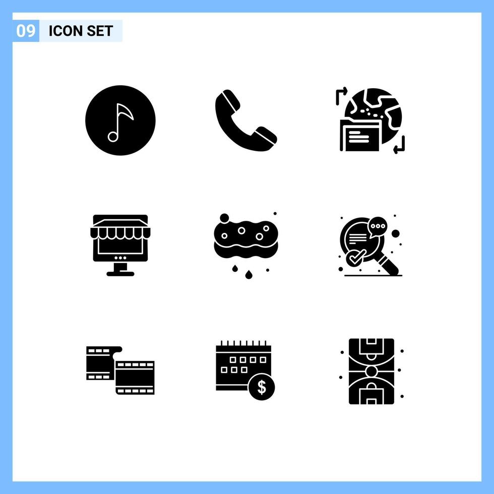 9 User Interface Solid Glyph Pack of modern Signs and Symbols of sponge clean folder online shopping Editable Vector Design Elements