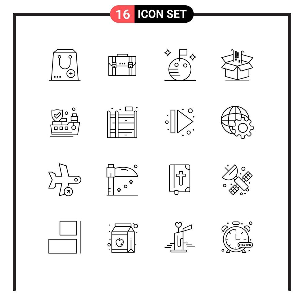 Pack of 16 creative Outlines of finance box documents space flag Editable Vector Design Elements