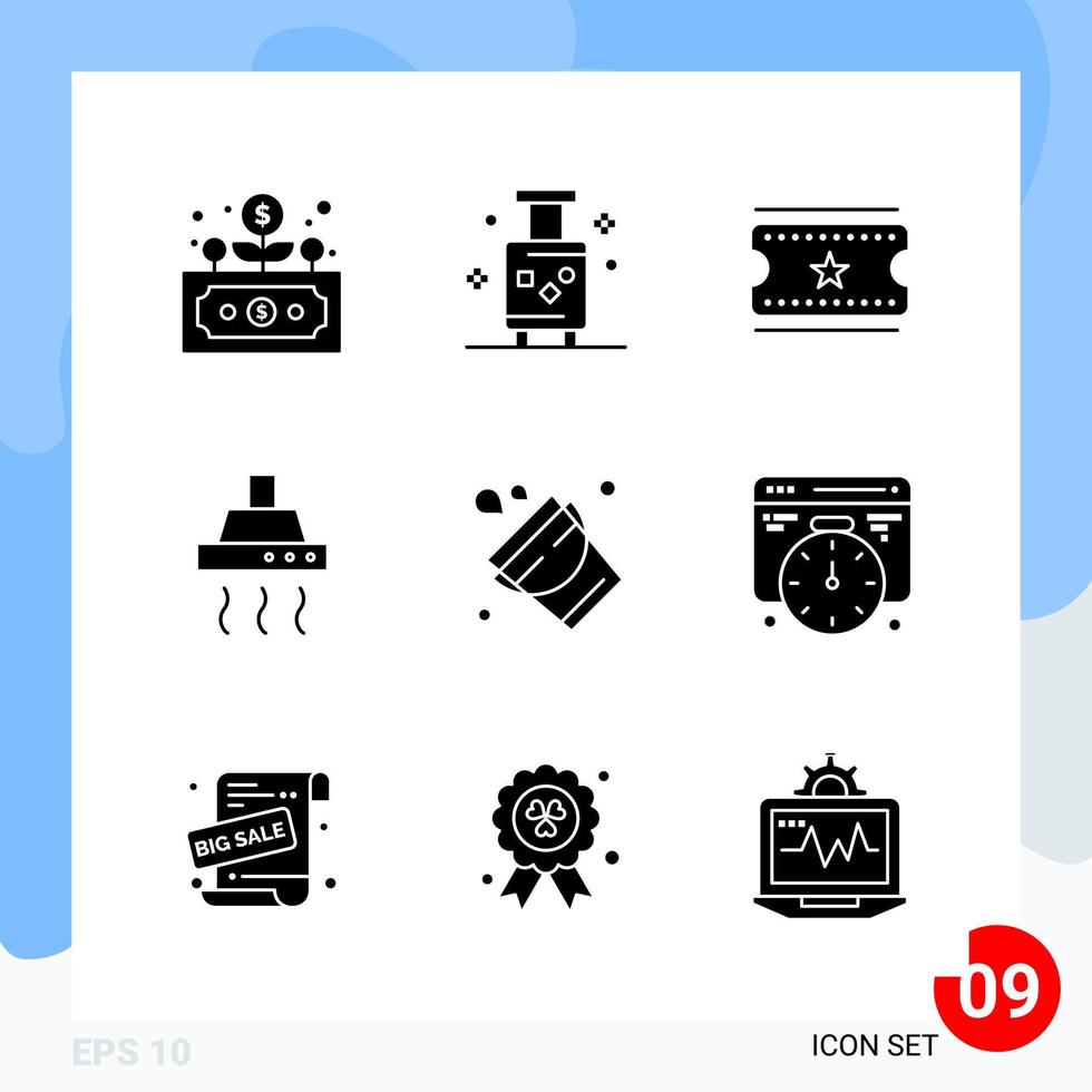 Modern Pack of 9 Icons Solid Glyph Symbols isolated on White Backgound for Website designing vector