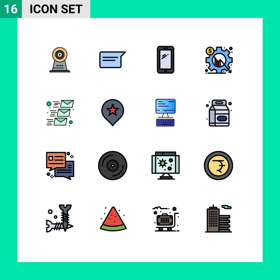 conjunto de pictogramas de 16 líneas llenas de colores planos simples de gráfico de configuración teléfono negocio samsung elementos de diseño de vectores creativos editables