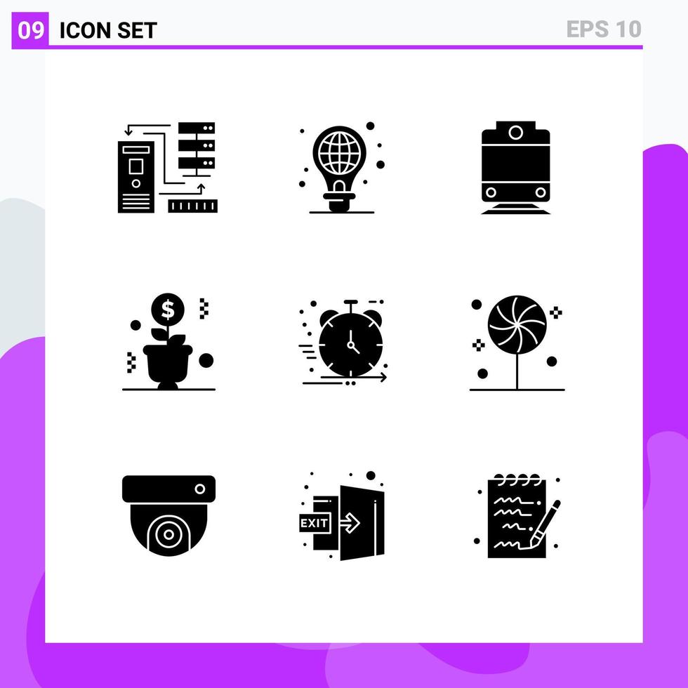 Pack of 9 Modern Solid Glyphs Signs and Symbols for Web Print Media such as agile success light bulb pot money Editable Vector Design Elements