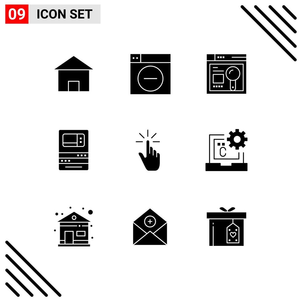 Modern Set of 9 Solid Glyphs and symbols such as withdraw machine minimize bank education Editable Vector Design Elements