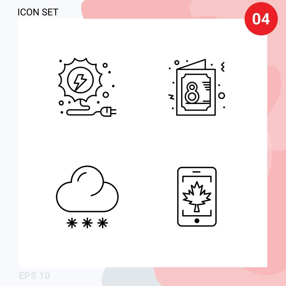 conjunto de 4 colores planos de línea de llenado vectorial en la cuadrícula para la tarjeta de pronóstico de electricidad que invita a elementos de diseño vectorial editables del clima vector