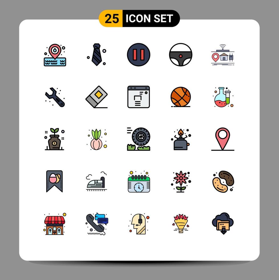 Filled line Flat Color Pack of 25 Universal Symbols of adjustable of pause internet iot Editable Vector Design Elements