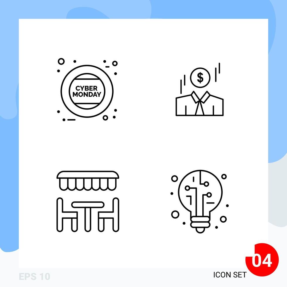 Modern Pack of 4 Icons Line Outline Symbols isolated on White Backgound for Website designing vector