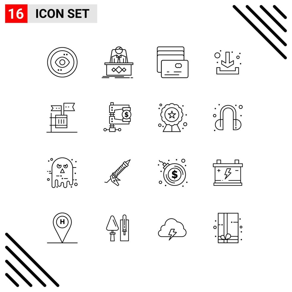 Modern Set of 16 Outlines Pictograph of boycott down master arrow pay Editable Vector Design Elements