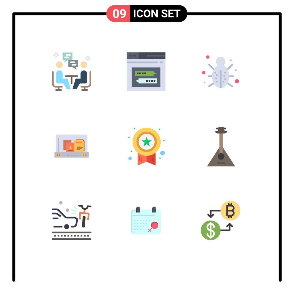 Flat Color Pack of 9 Universal Symbols of bag presentation website security network Editable Vector Design Elements