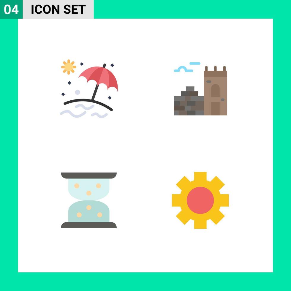 Set of 4 Vector Flat Icons on Grid for beach world wall hourglass setting Editable Vector Design Elements