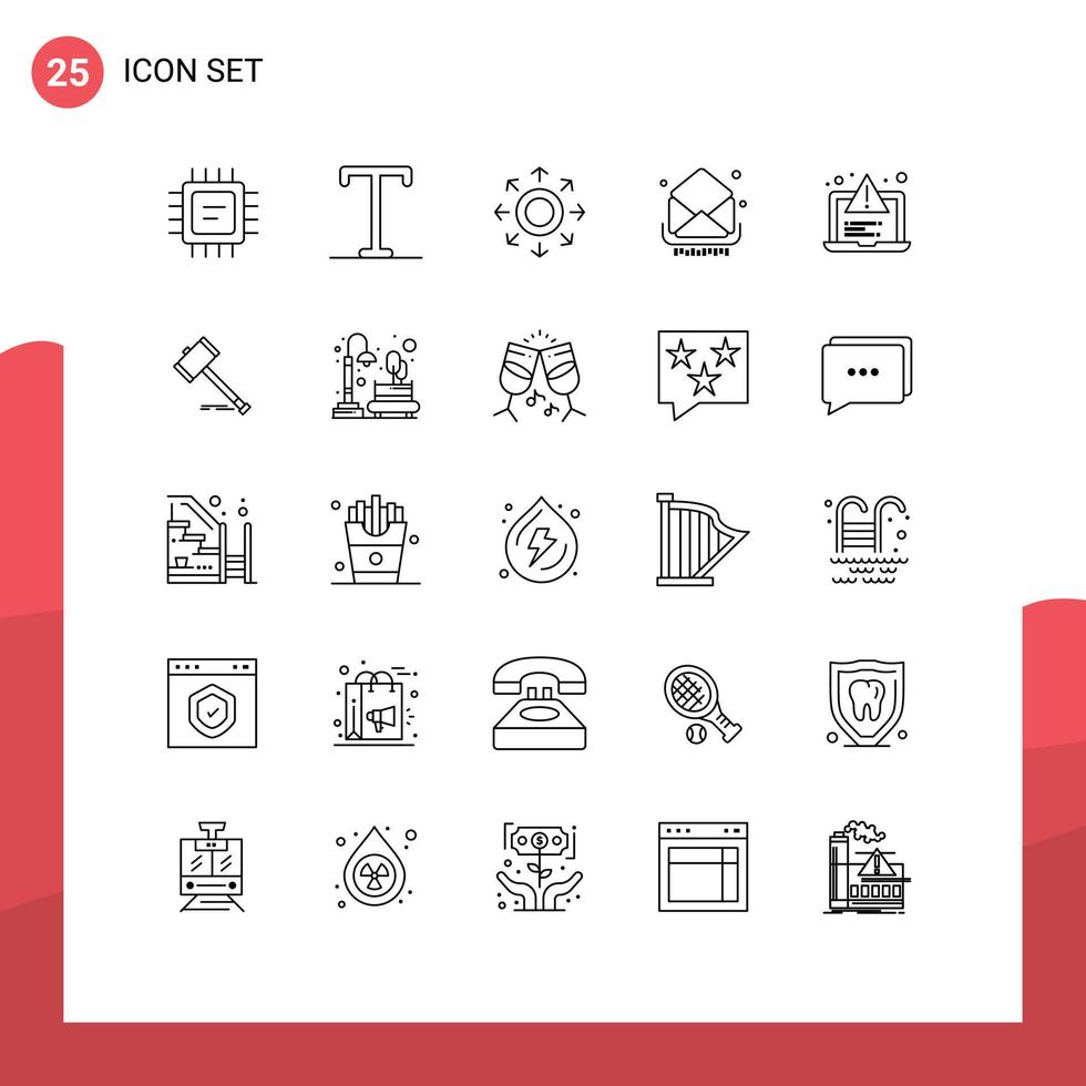 Universal Icon Symbols Group of 25 Modern Lines of testing development circle messages email Editable Vector Design Elements