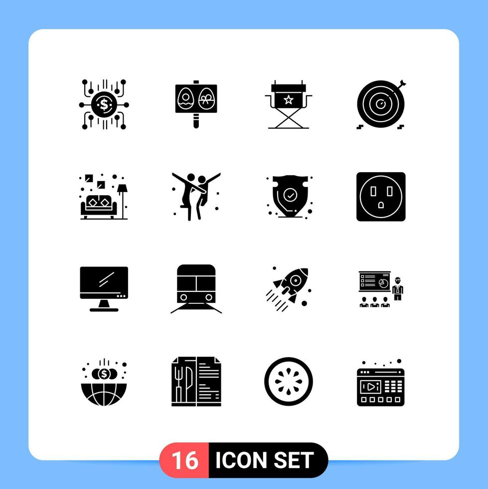 Modern Set of 16 Solid Glyphs and symbols such as couch financial holiday cash aim Editable Vector Design Elements