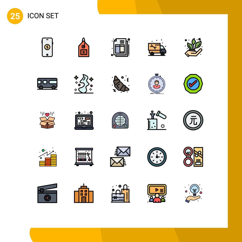 Filled line Flat Color Pack of 25 Universal Symbols of grower truck bill plumbing pipe Editable Vector Design Elements
