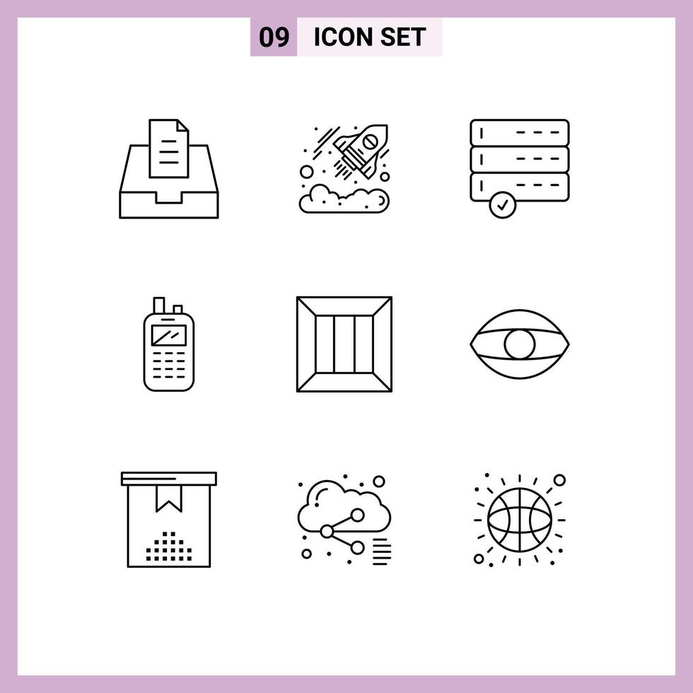 Pictogram Set of 9 Simple Outlines of logistic business data box receiver Editable Vector Design Elements