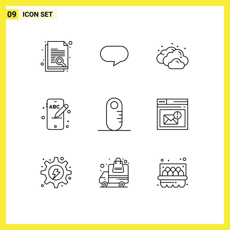 Set of 9 Modern UI Icons Symbols Signs for inbox audiometer cloudy ruler phone Editable Vector Design Elements