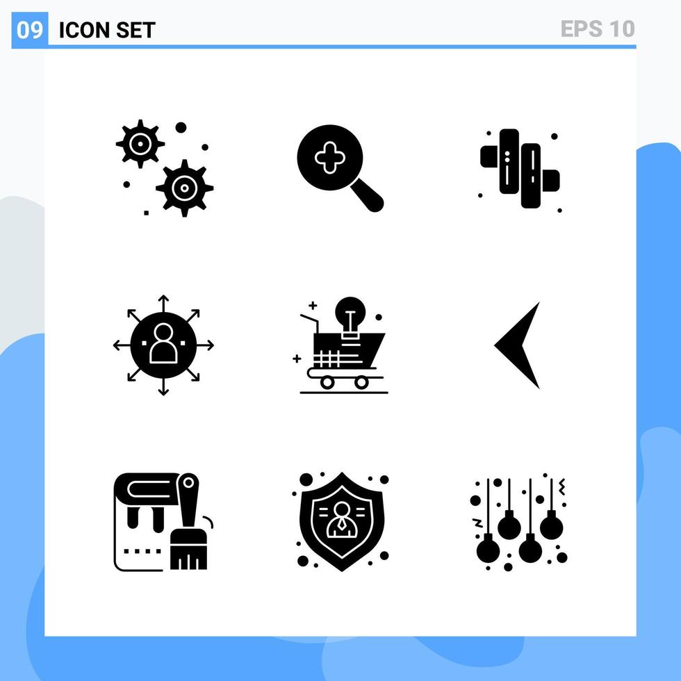 moderno 9 iconos de estilo sólido símbolos de glifo para uso general signo de icono sólido creativo aislado sobre fondo blanco paquete de 9 iconos vector
