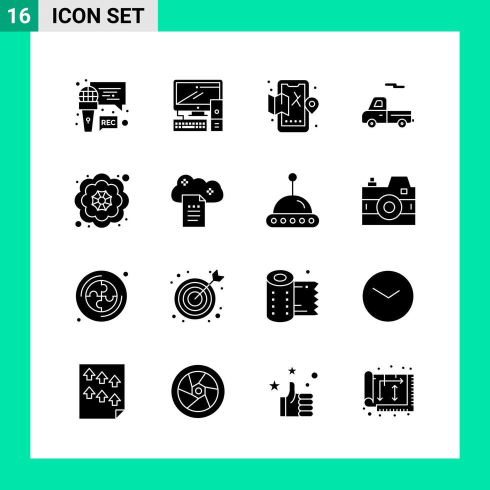 Pack of 16 Solid Style Icon Set Glyph Symbols for print Creative Signs Isolated on White Background 16 Icon Set vector