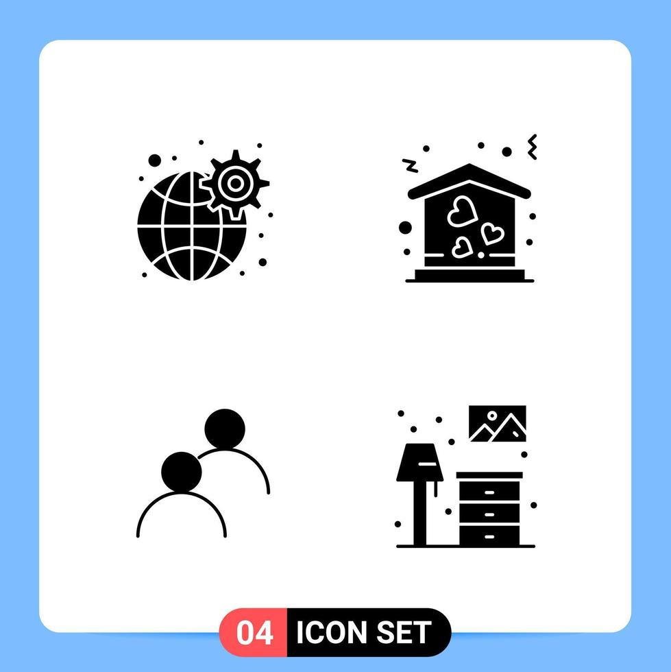 4 Solid Black Icon Pack Glyph Symbols for Mobile Apps isolated on white background 4 Icons Set vector
