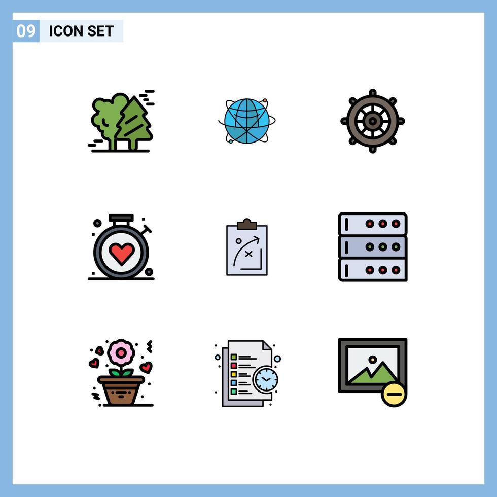 Modern Set of 9 Filledline Flat Colors and symbols such as healthcare steering the boat global steering beach Editable Vector Design Elements