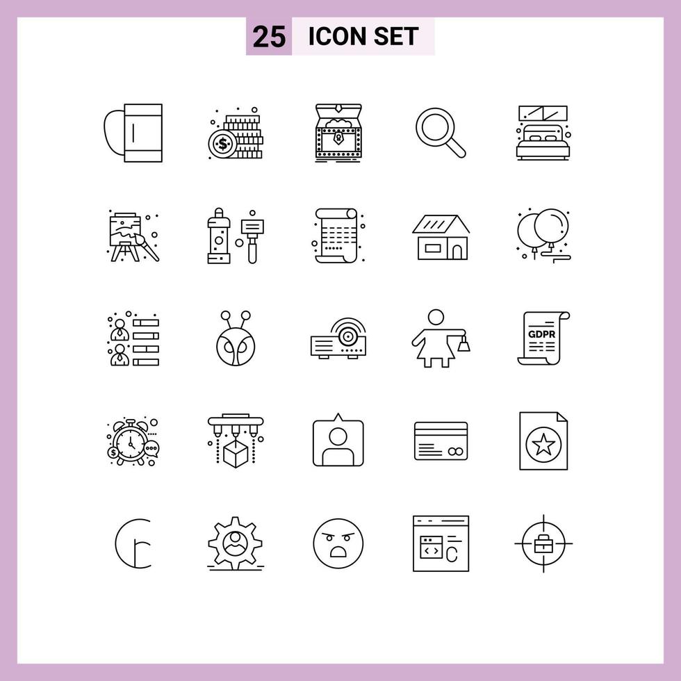 Group of 25 Modern Lines Set for bed magnifying box look treasure Editable Vector Design Elements