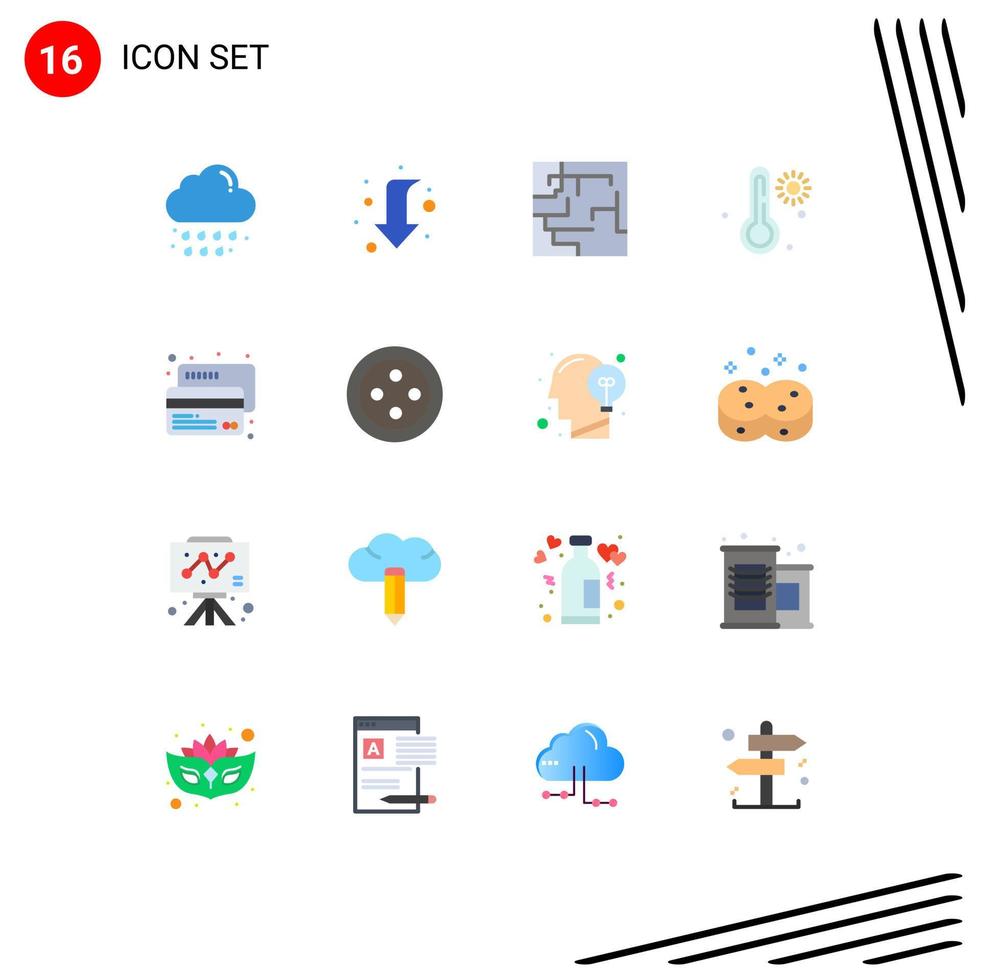 Set of 16 Modern UI Icons Symbols Signs for payment card labyrinth credit temperature Editable Pack of Creative Vector Design Elements