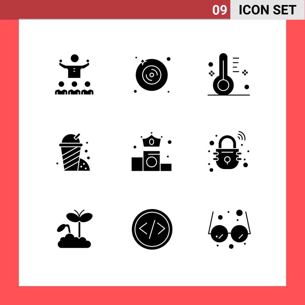 9 Universal Solid Glyphs Set for Web and Mobile Applications crown garden music dvd park temperature Editable Vector Design Elements