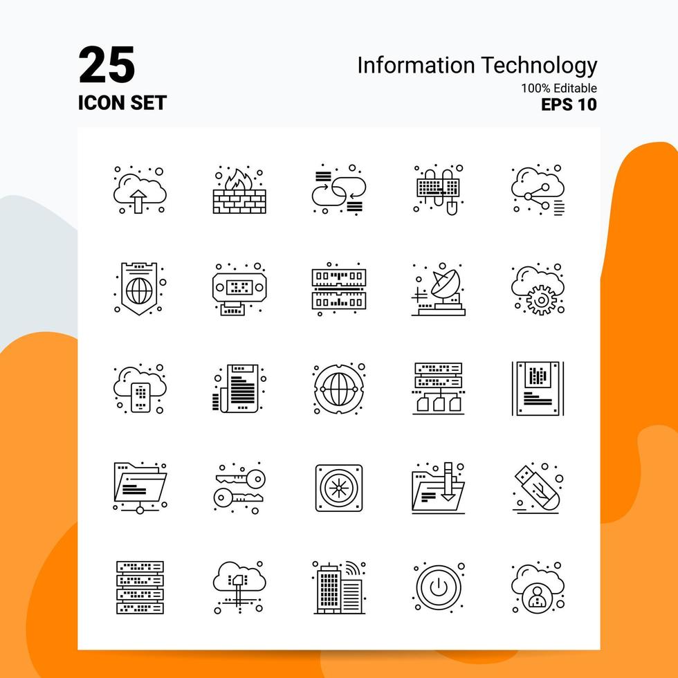 25 Information Technology Icon Set 100 Editable EPS 10 Files Business Logo Concept Ideas Line icon design vector