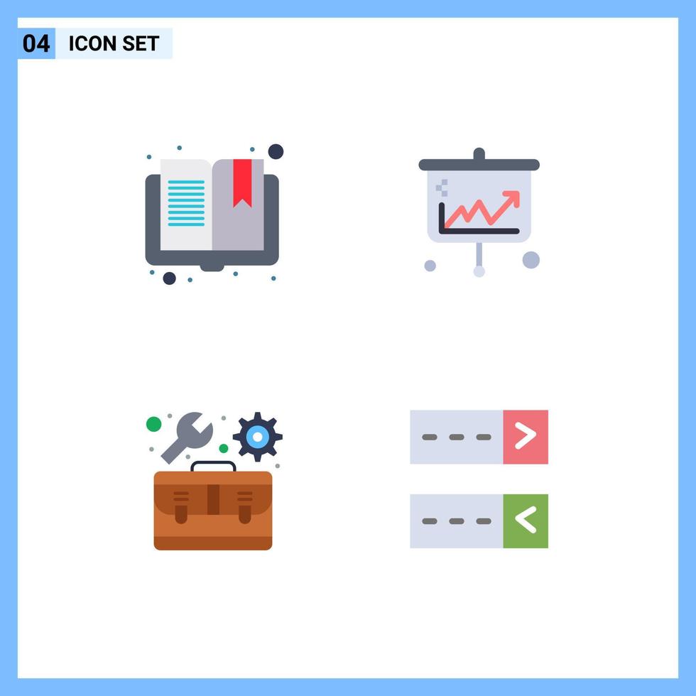 Universal Icon Symbols Group of 4 Modern Flat Icons of book kit reading banking toolbox Editable Vector Design Elements