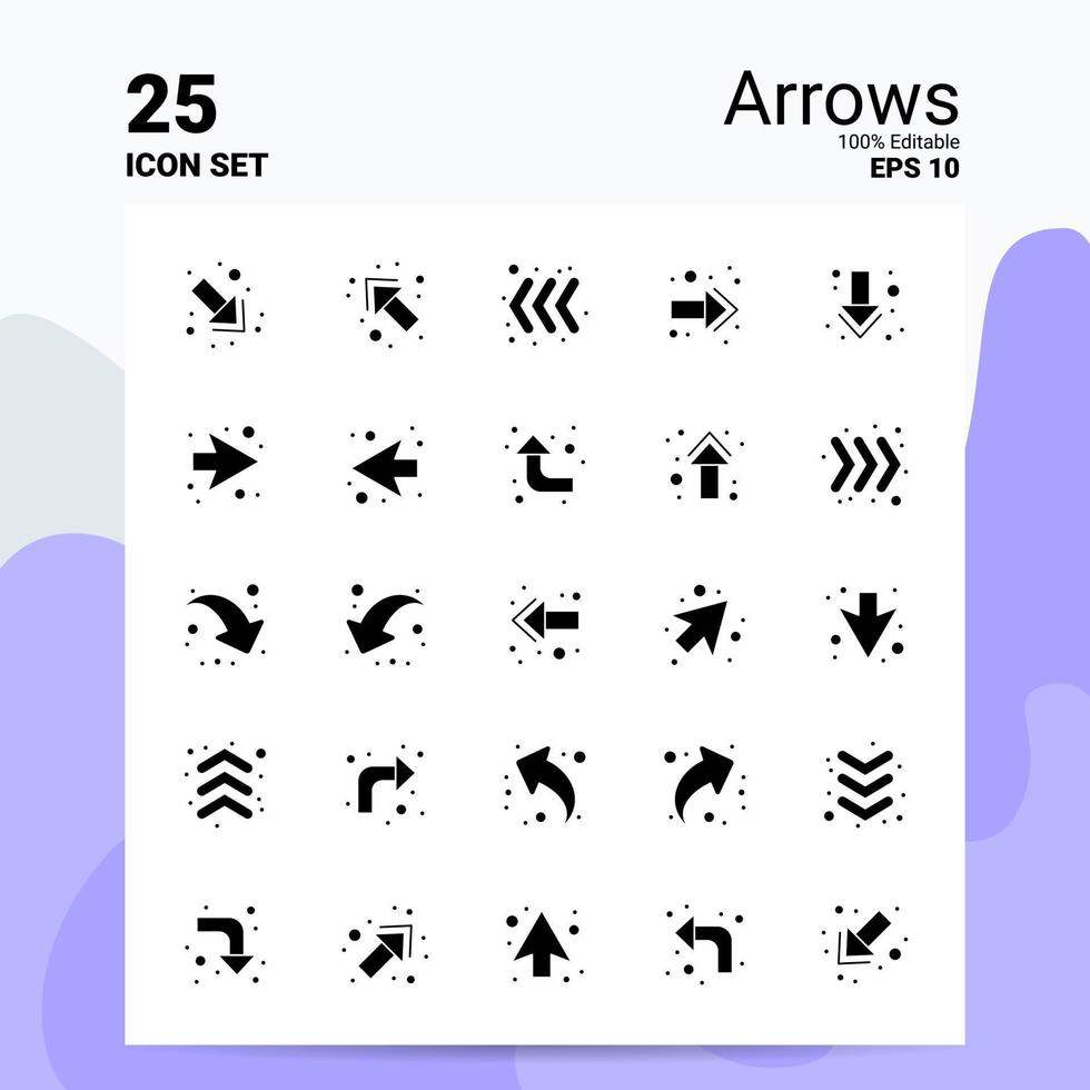 25 Arrows Icon Set 100 Editable EPS 10 Files Business Logo Concept Ideas Solid Glyph icon design vector