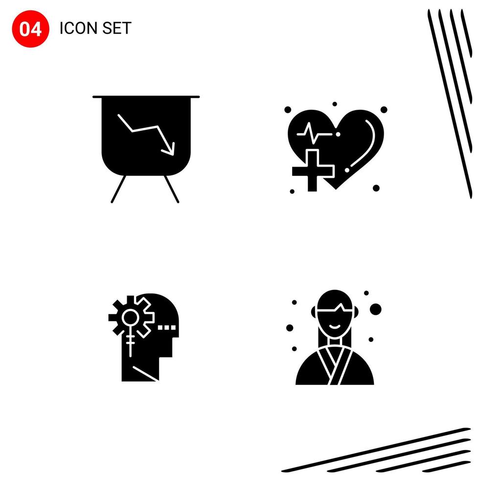 Collection of 4 Vector Icons in solid style Pixle Perfect Glyph Symbols for Web and Mobile Solid Icon Signs on White Background 4 Icons