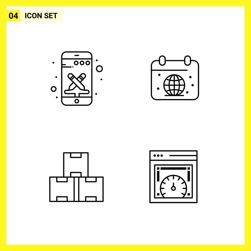 4 Icon Set Simple Line Symbols Outline Sign on White Background for Website Design Mobile Applications and Print Media vector