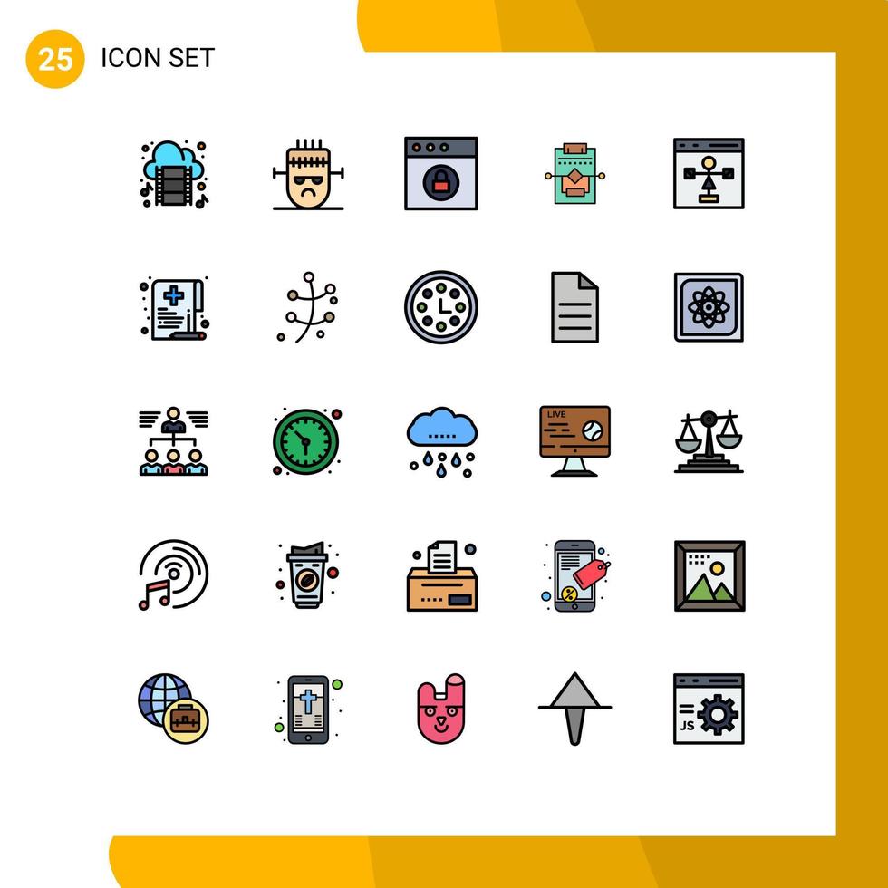 Group of 25 Filled line Flat Colors Signs and Symbols for development coding app settings network Editable Vector Design Elements