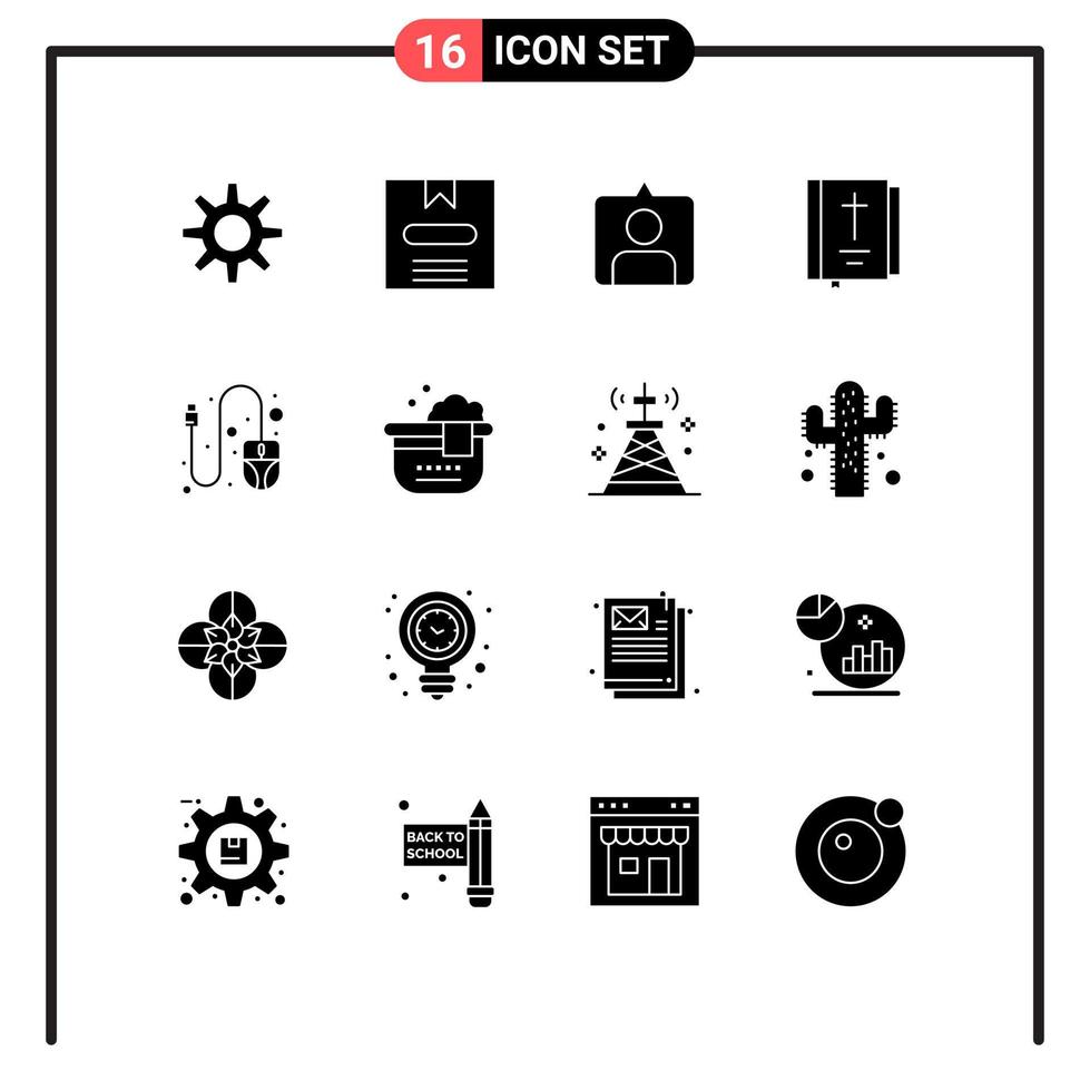 Modern Set of 16 Solid Glyphs Pictograph of scroll computer instagram thanksgiving cross Editable Vector Design Elements
