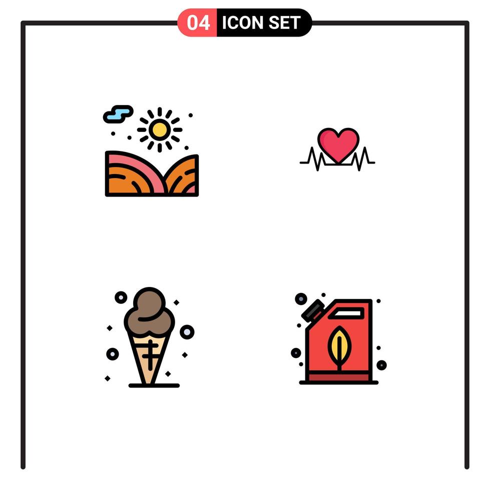 Mobile Interface Filledline Flat Color Set of 4 Pictograms of agriculture cone water heart ice Editable Vector Design Elements