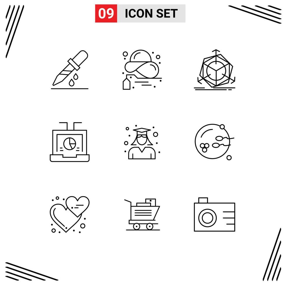 Group of 9 Outlines Signs and Symbols for seo laptop summer data object Editable Vector Design Elements