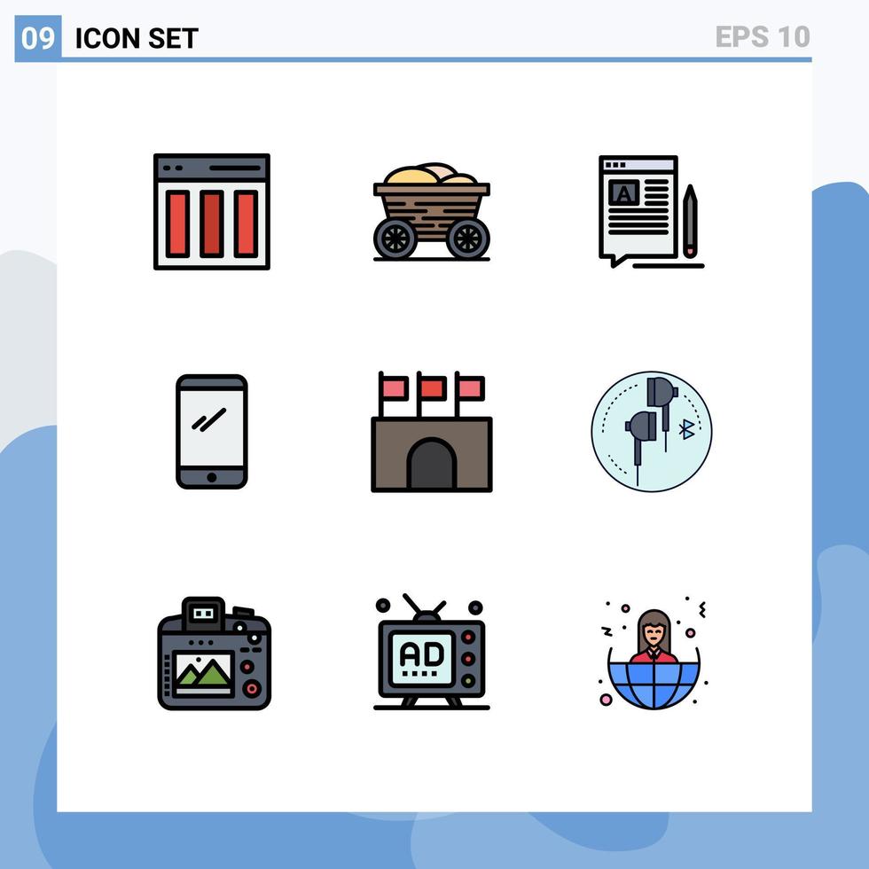 Mobile Interface Filledline Flat Color Set of 9 Pictograms of android smart phone bangladesh phone article Editable Vector Design Elements