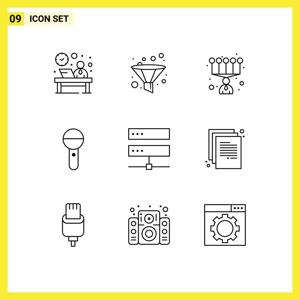9 Creative Icons Modern Signs and Symbols of database sound personal press mic Editable Vector Design Elements