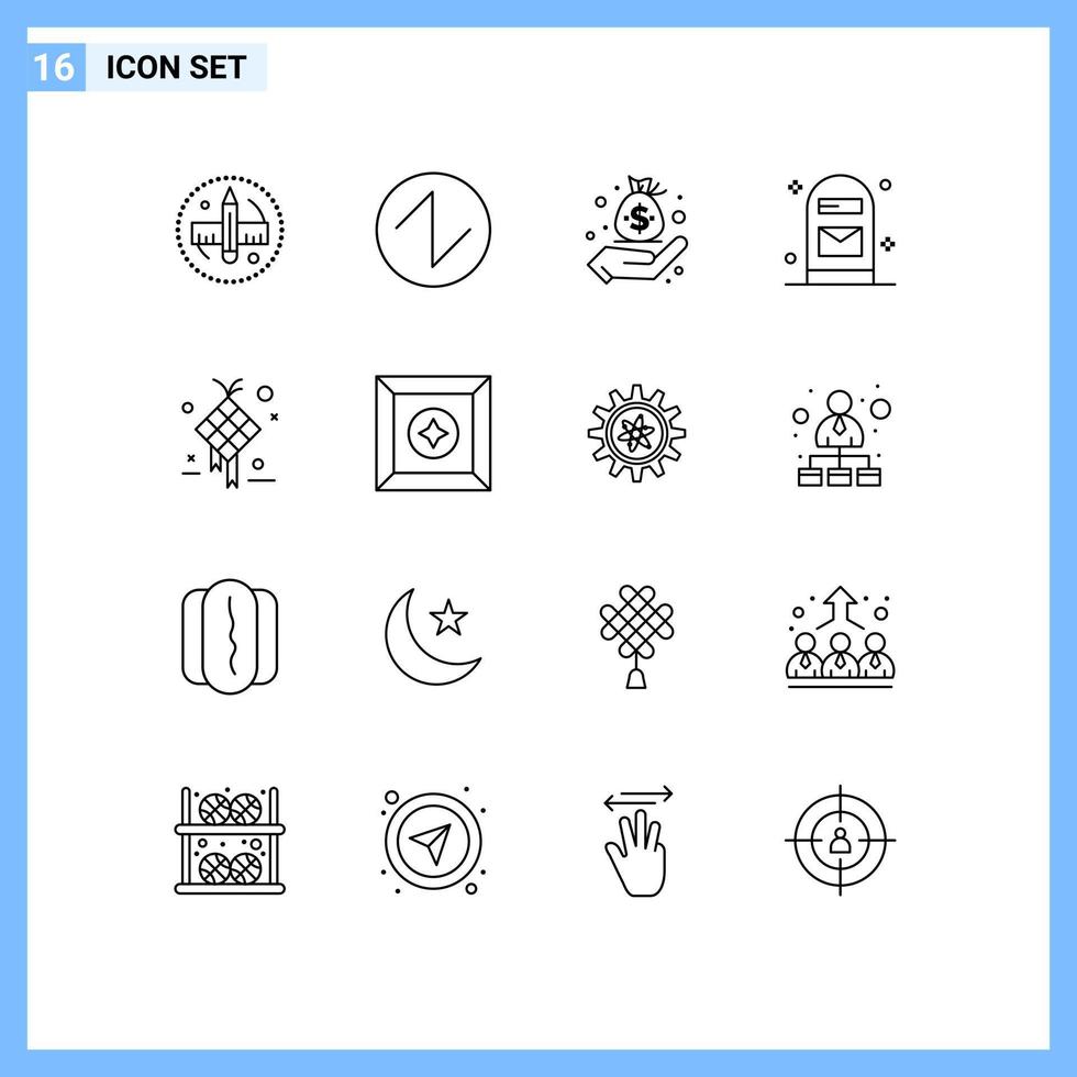 Editable Vector Line Pack of 16 Simple Outlines of creative decoration finance post letter Editable Vector Design Elements