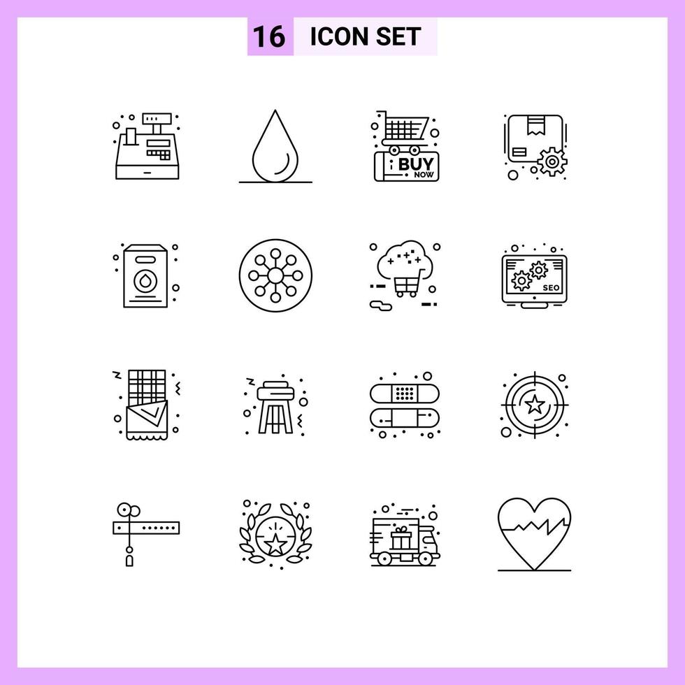 16 User Interface Outline Pack of modern Signs and Symbols of atom pack commerce milk parcel Editable Vector Design Elements