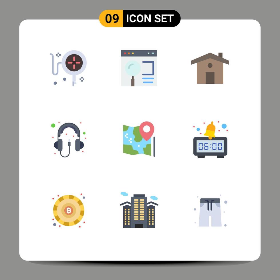 Pack of 9 creative Flat Colors of location map home headphone computer Editable Vector Design Elements